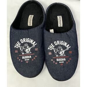 True Religion‎ Mens Size M 9-10 Black Blue Slip On Slippers Original Buddah